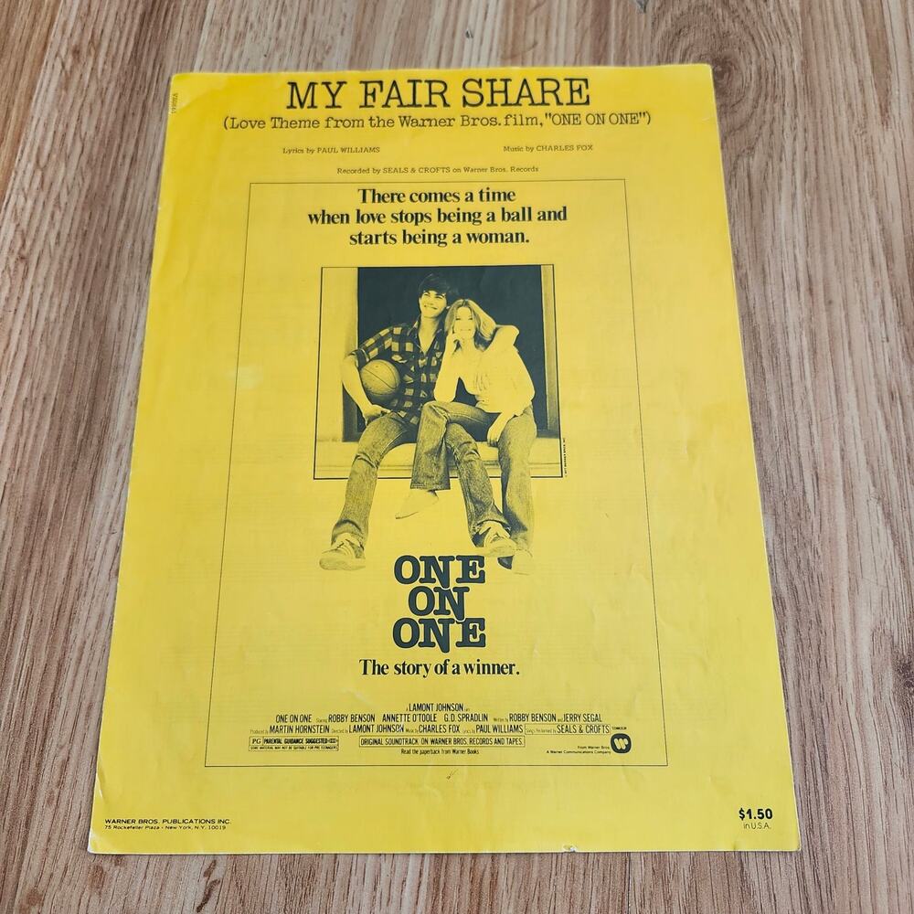 1977 My Fair Share Sheet Music One on One Seals & Crofts Film Song Warner Bros